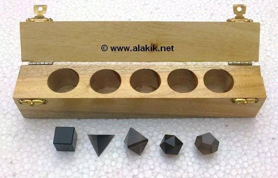 Picture of Smokey Quartz 5pcs Geometry Set with Wooden Box