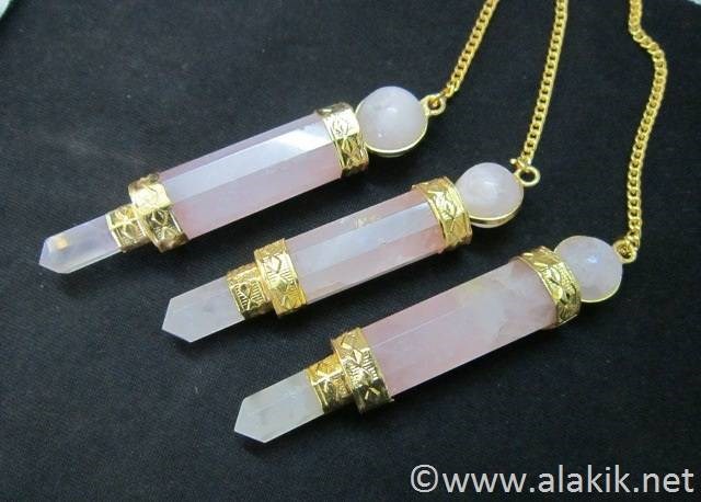 Picture of Rose Quartz 3pc Golden Plated Wand Pendulum