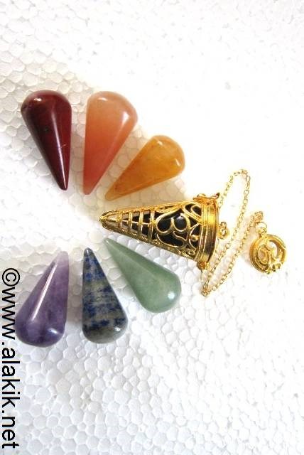 Picture of Golden Om Cage Pendulum with Chakra Cones