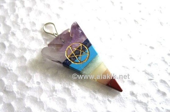 Picture of Chakra Pentacle engraved arrowhead pendant