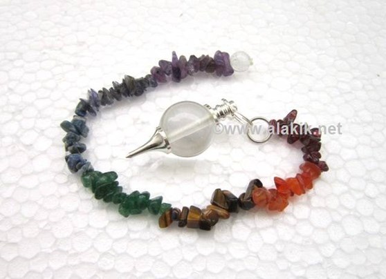 Picture of Crystal Quartz ball pendulum with chakra chips chain