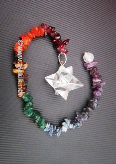 Picture of Crystal merkaba star with chakra chip chains