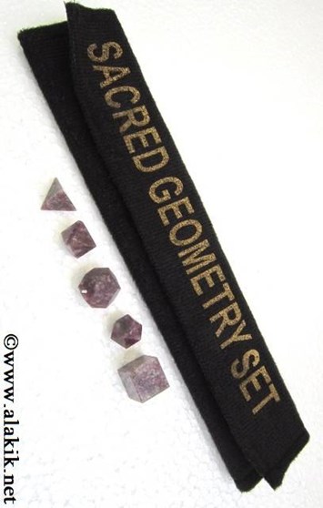 Picture of Lepidolite 5pcs Geometry set with velvet purse