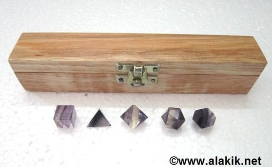 Picture of Purple Fluorite 5pcs Geometry set with  wooden Box