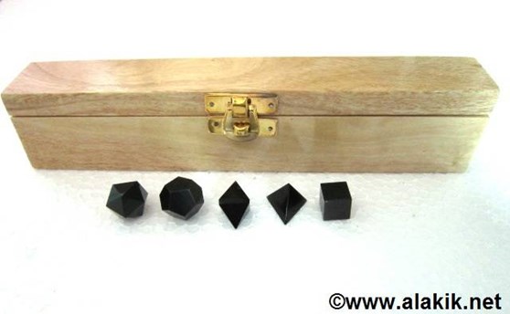 Picture of Black obsidian 5pcs geometry set with wooden box