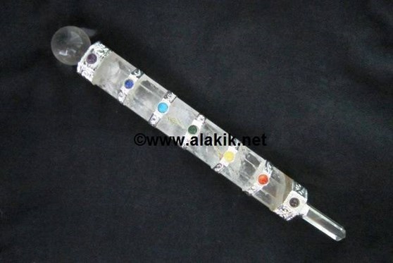 Picture of Crystal Quartz Ring type chakra healing stick with ball