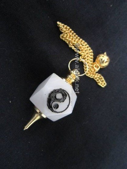 Picture of White Quartz Hexagon YingYang Golden Pendulum