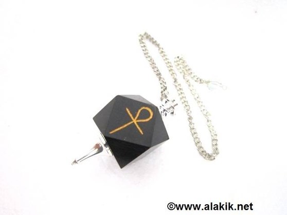 Picture of Black Jasper Hexagon Ankh Silver  pendulum