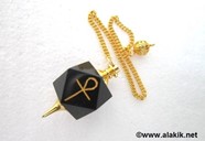 Picture of Black Jasper Hexagon Ankh Golden pendulum