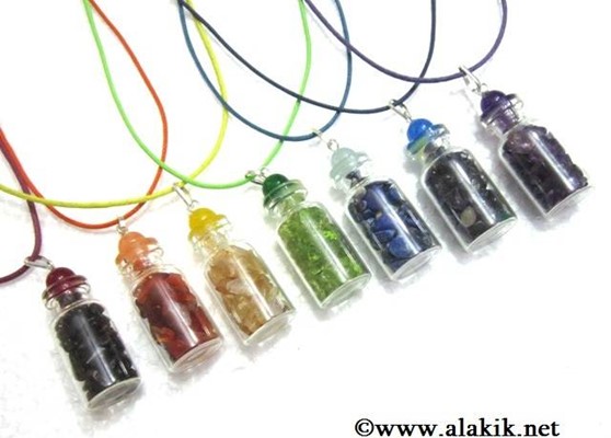 Picture of 7 Chakra Bottle Pendant Set With Colourful Cords