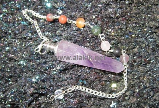 Picture of Amethyst obelisk pendulum with chakra chain