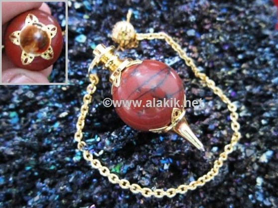 Picture of Red Jasper Flower Ball Gold Pendulum