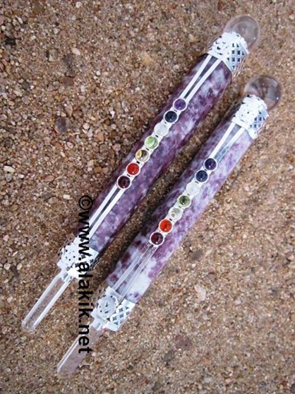 Picture of Lepidolite Chakra healing wand with Om