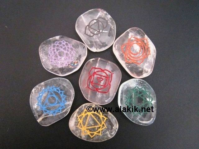 Picture of Crystal Quartz Engrave Chakra Colourful  Palmstone Set