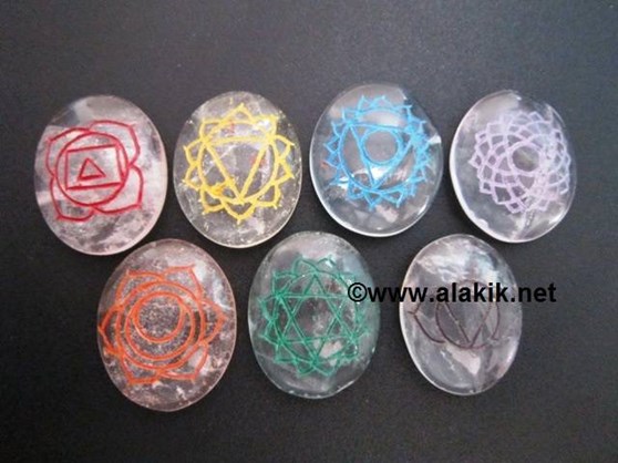 Picture of Crystal Quartz Engrave chakra colourfull  oval set
