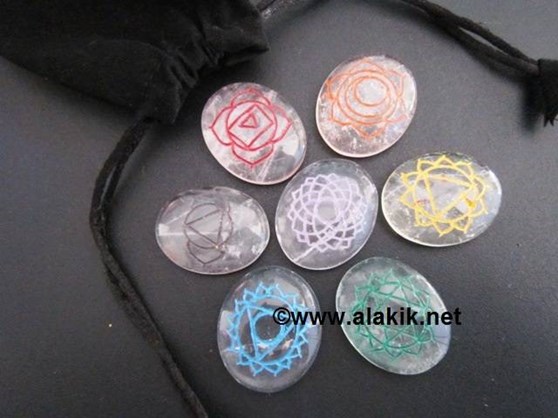 Picture of Crystal Quartz Engrave chakra Colourful  Oval set with pouch