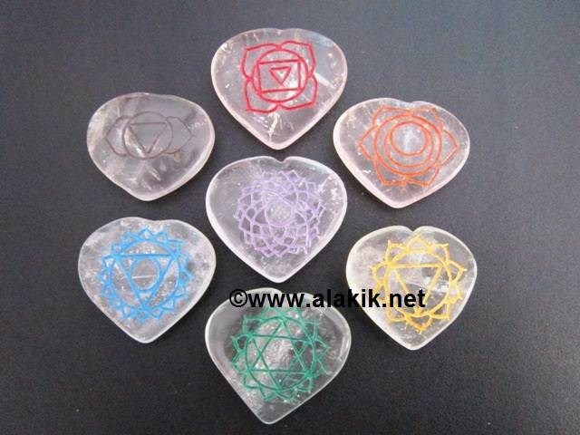 Picture of Crystal Quartz Engrave chakra colourful Heart set