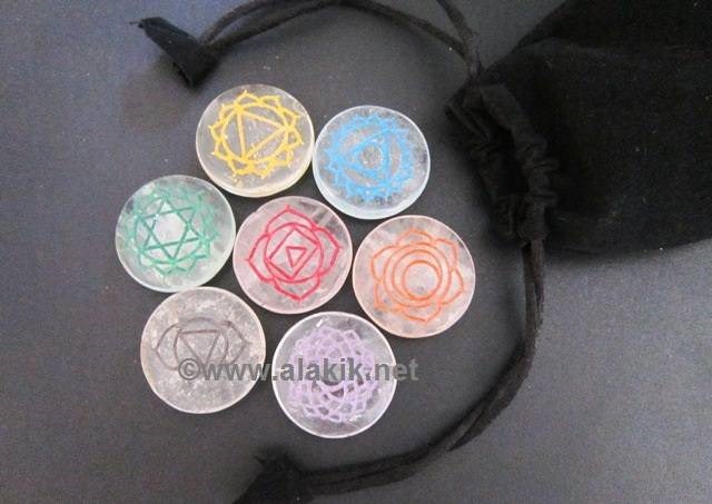 Picture of Crystal Quartz Engrave Chakra Colourful  Disc set with pouch