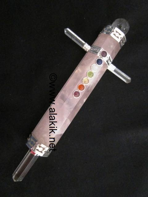 Picture of Rose Quartz Chakra Cross Shape healing wand