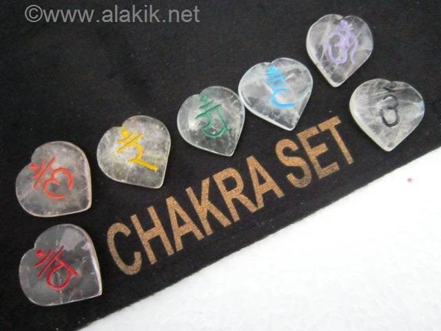 Picture of Crystal Quartz chakra Colour Sanskrit Heart Set with velvet purse