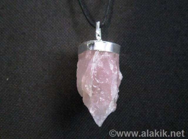 Picture of Raw Rose Quartz Cap Pendant with Cord