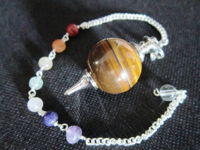 Picture of Yellow tiger Eye Ball pendulum with Chakra chain