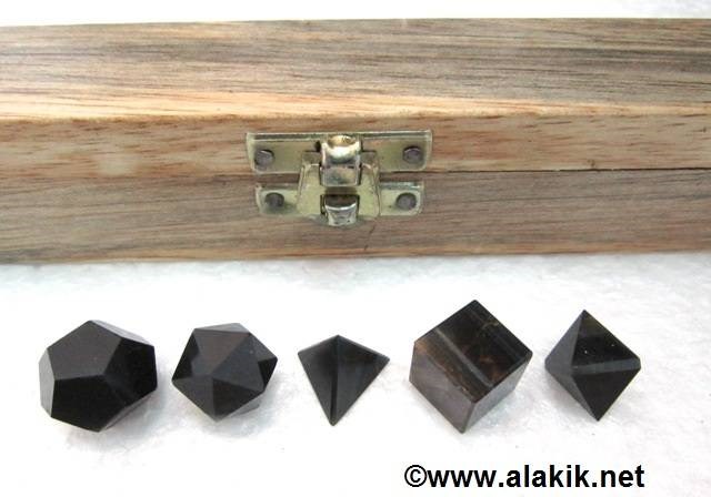 Picture of Blue Tiger Eye 5pcs Geometry set with wooden box