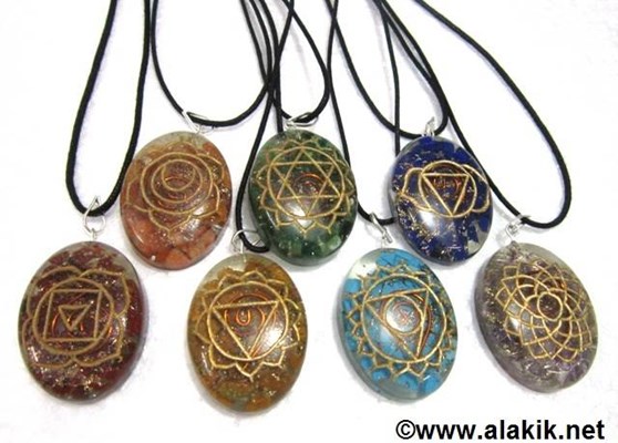Picture of Engrave Chakra Orgone Oval Pendant Set