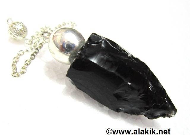 Picture of Black Obsidian Raw Silver Modular Pendulum