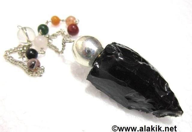 Picture of Black Obsidian Raw Silver Modular pendulum with chakra chain