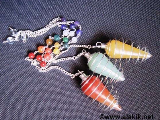 Picture of Mix Gemstone Silver Cone Cage pendulum with chakra chain