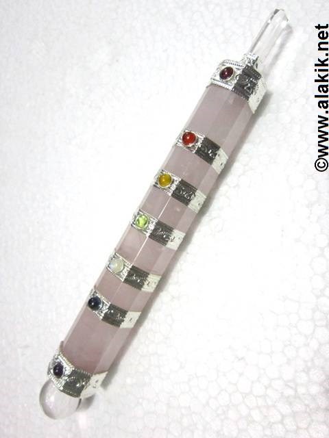 Picture of Rose Quartz Chakra Ring Type healing stick with ball