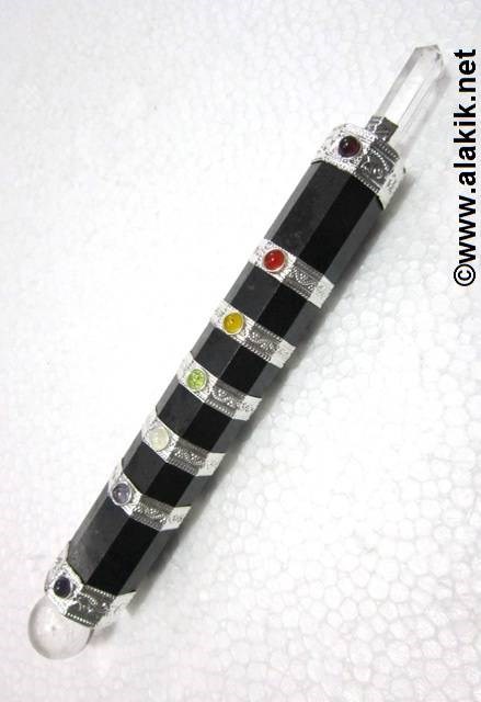 Picture of Black Tourmaline Chakra ring type healing stick with ball