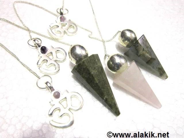 Picture of Mix Gemstone Silver Modular pendulum with OM