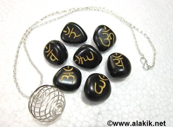 Picture of Black Sanskrit Tumble Set with Silver Cage Necklace