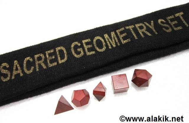 Picture of Red Jasper 5pcs Geometry set with Velvet pouch