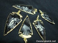 Picture of Black Obsidian Electro plated arrowhead pendant 2inch