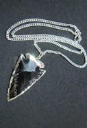 Picture of Black obsidian electro plated silver arrowhead pendant with chain