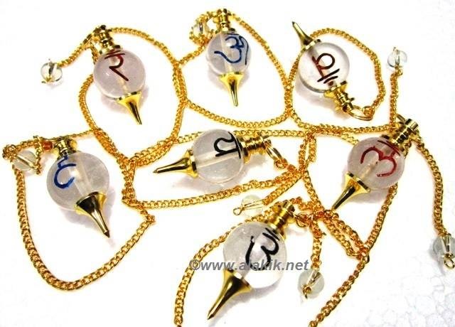 Picture of Crystal Quartz Colourful Sanskrit Golden Ball Pendulum Set