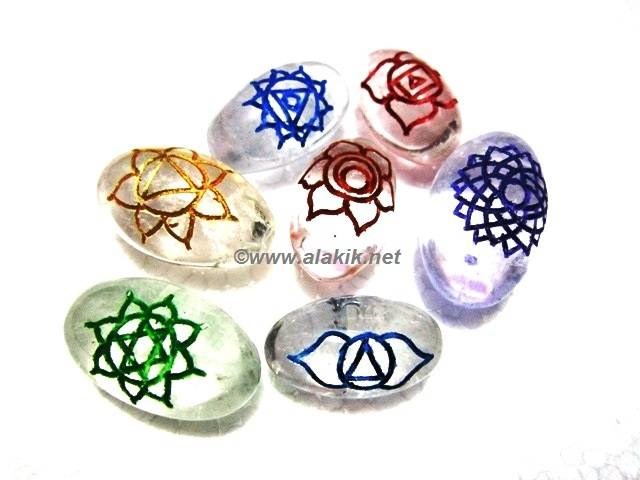 Picture of Crystal Quartz Lingam Colourful Engrave Chakra Set