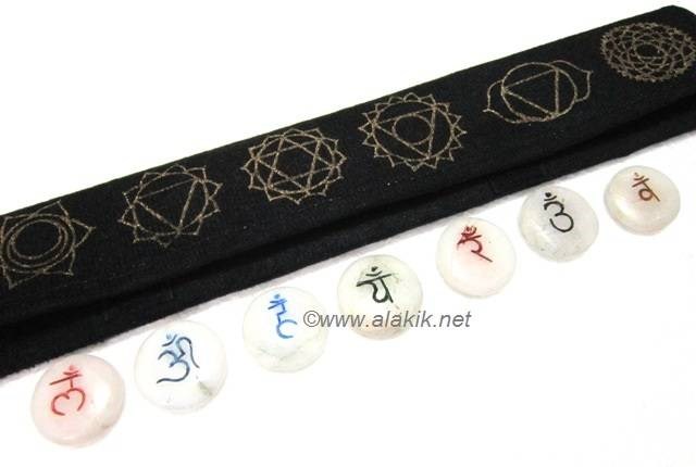 Picture of Snow Quartz Colourful Sanskrit Disc Set with velvet purse