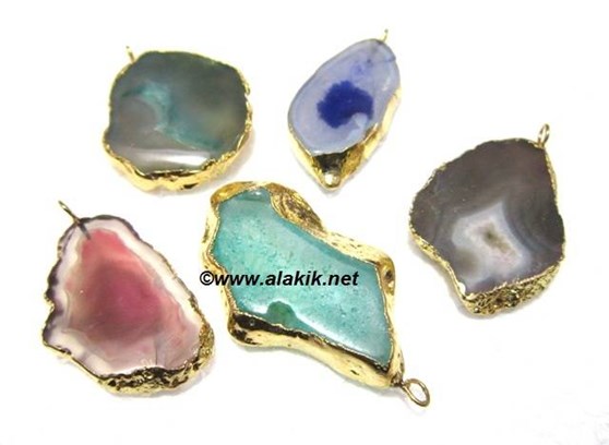 Picture of Mix Agate Electroplated Golden Slice Pendant