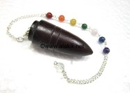 Picture of Rose Wood Bullet pendulum with chakra chain