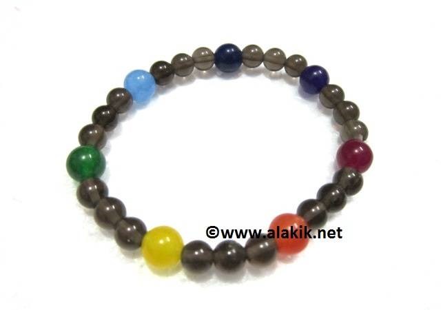 Picture of Smokey beads and chakra Beads Bracelet