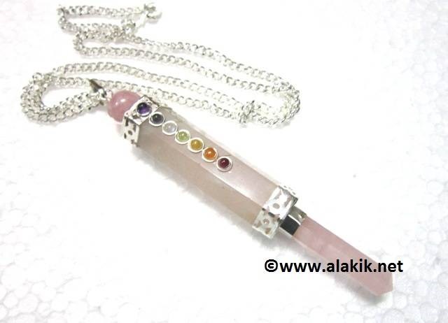 Picture of Rose Quartz 7chakra wand pendulum cum pendant cum healing wand