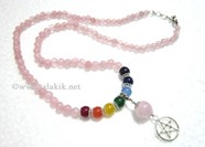 Picture of Rose Quartz  Beads Chakra Penctacle Star Necklace