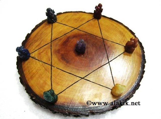 Picture of Engrave Pentagram Wooden Disc with Chakra Ganesha Set