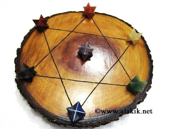 Picture of Engrave Pentagram Wooden Disc with Chakra Merkaba Set