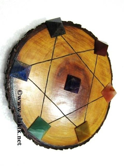 Picture of Engrave Pentagram Wooden Disc with Chakra Pyramid