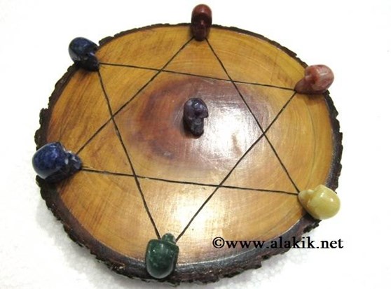 Picture of Engrave Pentagram Wooden Disc with Chakra Skull Set